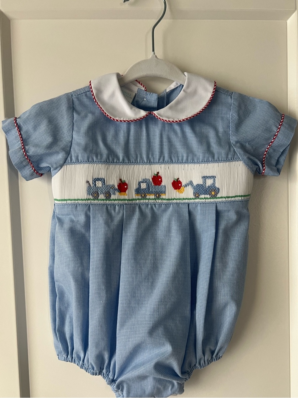 Edgehill Collection Light Blue Smocked Tractor & Apple Bubble